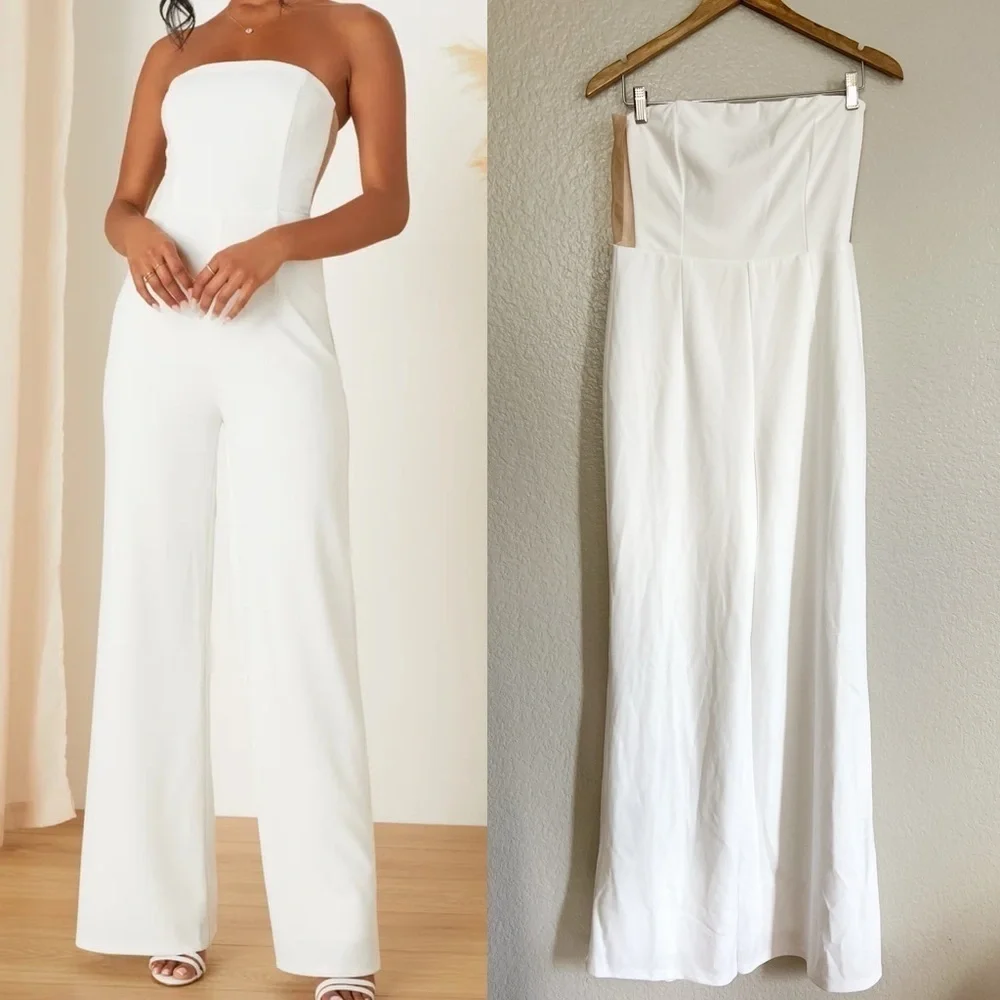 NWOT Adoring Occasion White Strapless Wide-Leg Jumpsuit - Picture 1 of 7